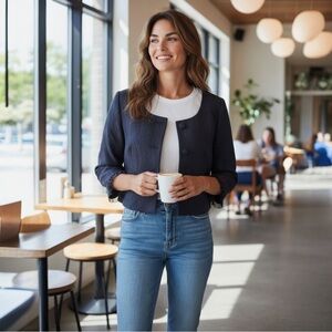 Ann Taylor Loft Womens Dark Blue Cropped Blazer Jacket Size 10